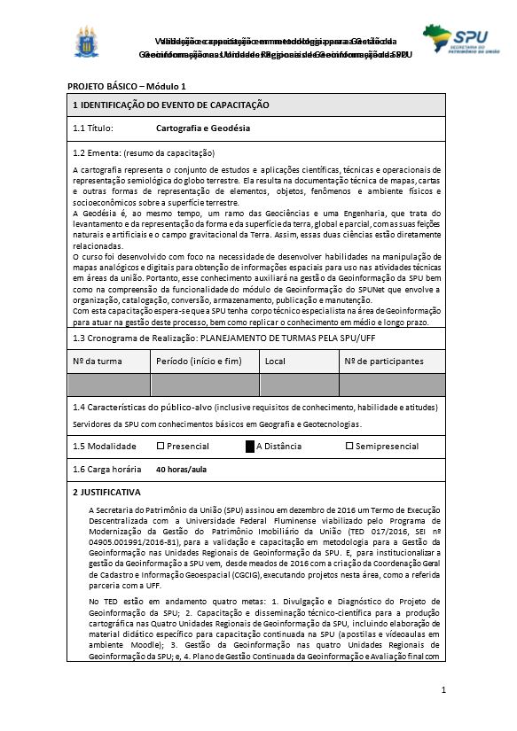 PROJETO BÁSICO – Módulo 1:  Cartografia e Geodésia