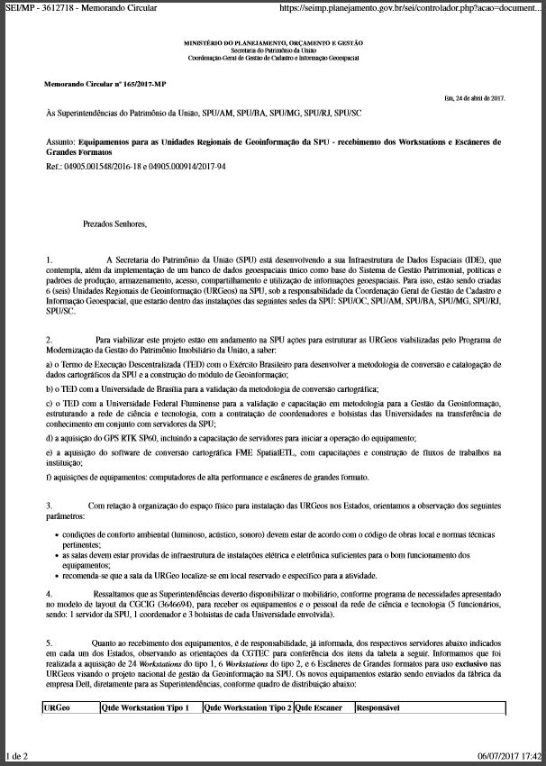 Memorando Circular nº 165/2017-MP