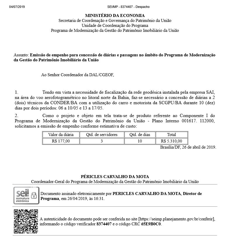 Despacho DIPRO – SPU SEI 8374407 
