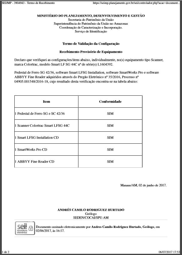 Termo de Validação da Configuração 