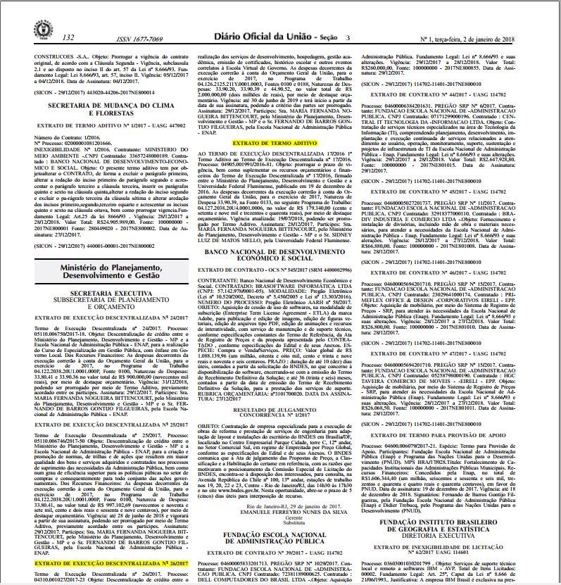 Extrato DOU – publicação do 1º Termo Aditivo ao TED 17/2016