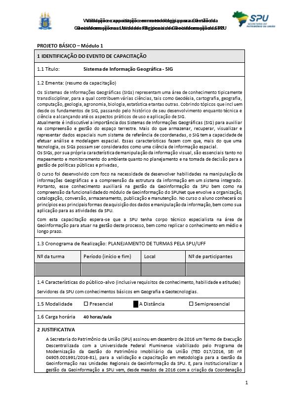 PROJETO BÁSICO – Módulo 1: Sistema de Informação Geográfica – SIG  
