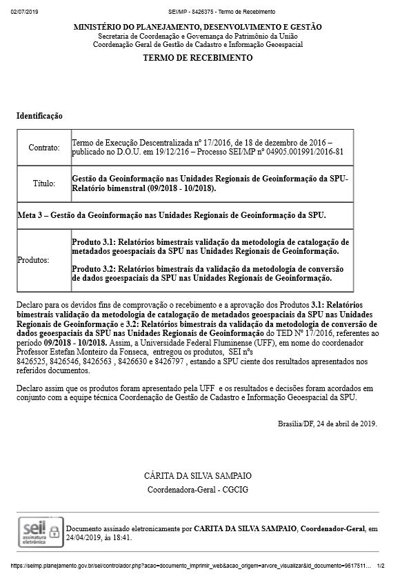 Termo de Recebimento - Relatório Bimestral   