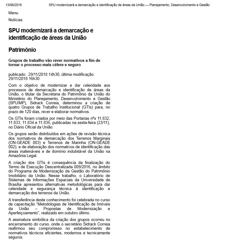 Notícia - SPU modernizará a demarcação e identificação de áreas da União 