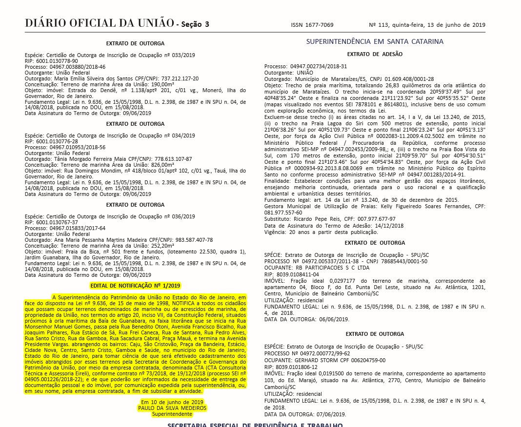 EDITAL DE NOTIFICAÇÃO Nº 1/2019