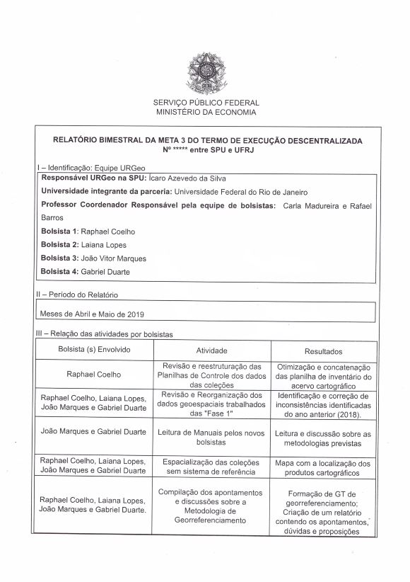 Relatório Bimestral 03/04 – 2019 