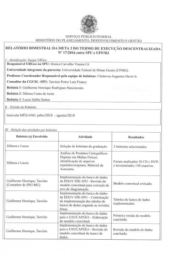 Relatório Bimestral da Meta 03 do Termo de Execução Descentralizada Nº 17/2016 entre SPU e UFF/RJ 