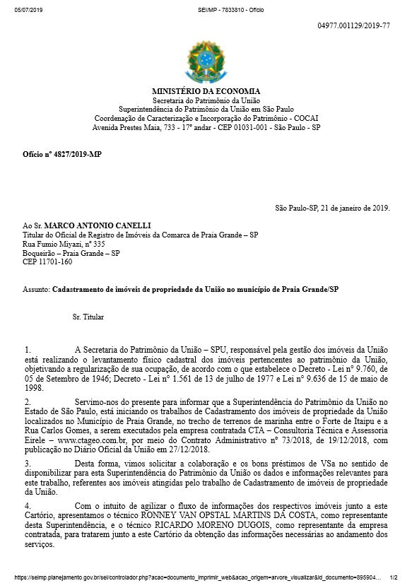 Ofício nº 4827/2019-MP