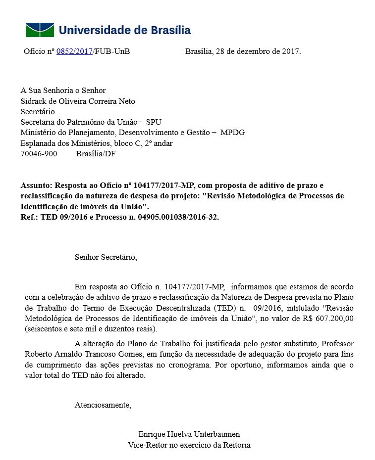 Ofício nº 0852/2017/FUB-UnB 