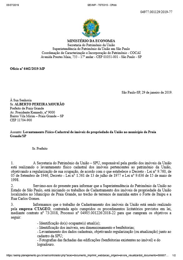 Ofício nº 6462/2019-MP