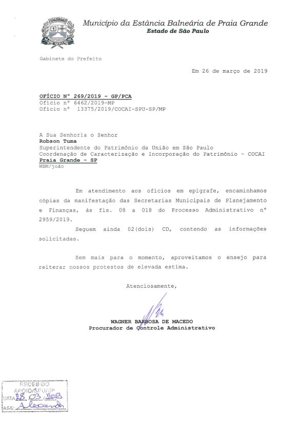 OFÍCIO Nº 269/2019 - GP/PCA 