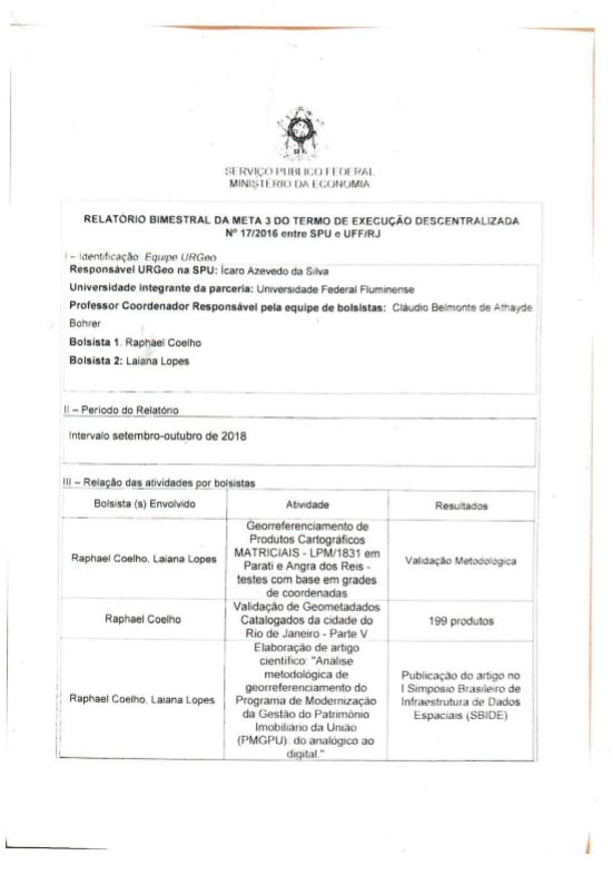 Relatório Bimestral da Meta 03 do Termo de Execução Descentralizada Nº 17/2016 entre SPU e UFF/RJ