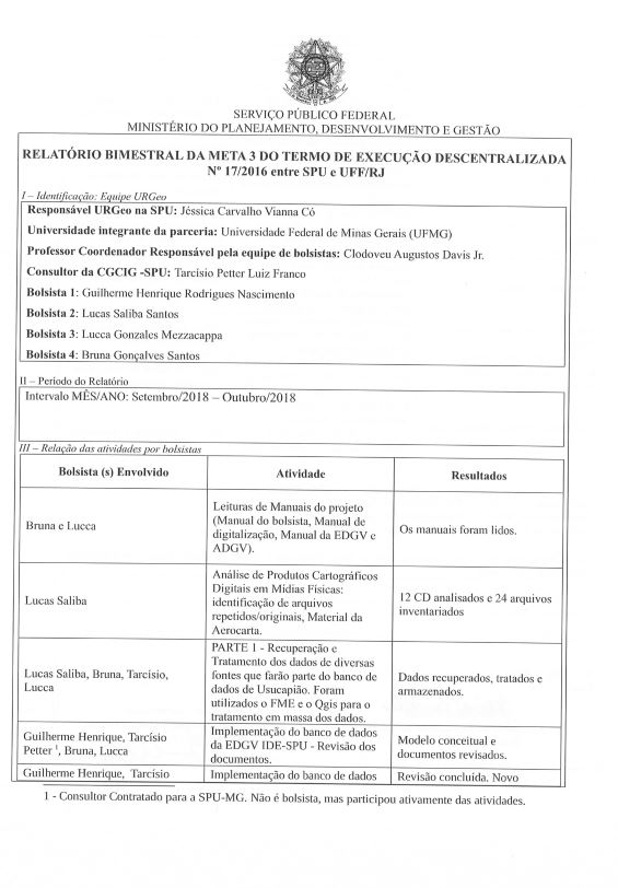 Relatório Bimestral da Meta 03 do Termo de Execução Descentralizada Nº 17/2016 entre SPU e UFF/RJ 