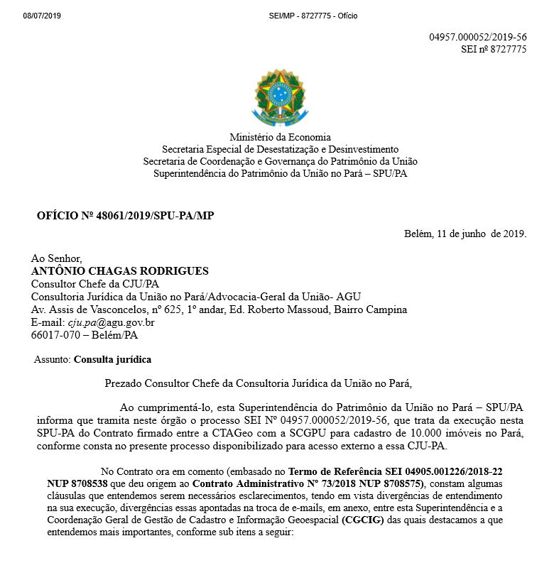 OFÍCIO Nº 48061/2019/SPU-PA/MP 