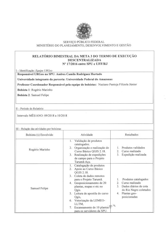 Relatório Bimestral da Meta 03 do Termo de Execução Descentralizada Nº 17/2016 entre SPU e UFF/RJ 