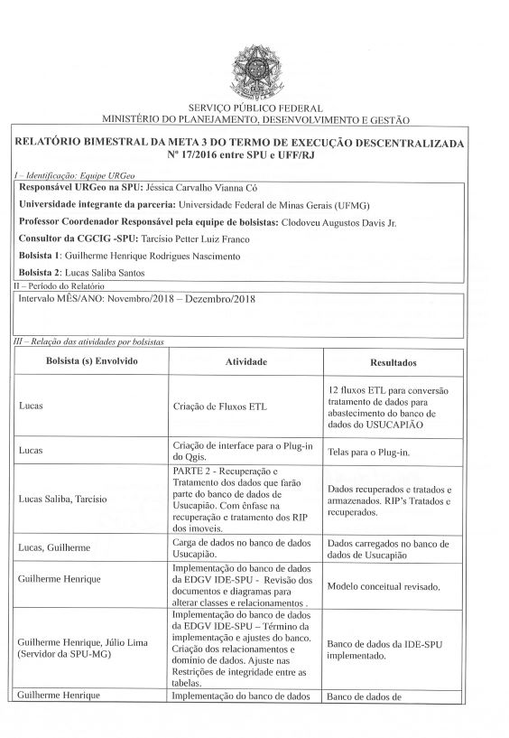 Relatório Bimestral da Meta 03 do Termo de Execução Descentralizada Nº 17/2016 entre SPU e UFF/RJ   10/02/2019