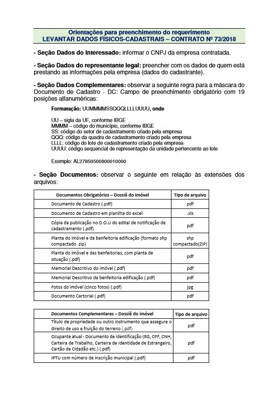 Orientações para preenchimento do requerimento 