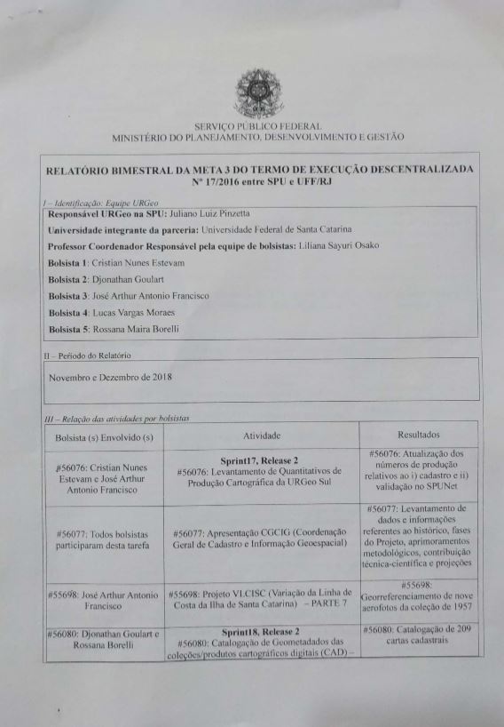 Relatório Bimestral da Meta 03 do Termo de Execução Descentralizada Nº 17/2016 entre SPU e UFF/RJ     