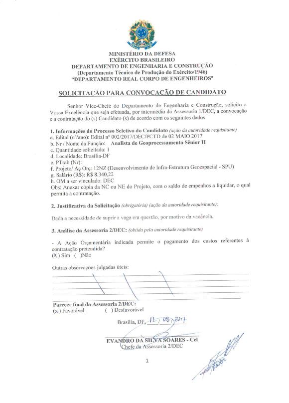 Solicitação para convocação de Candidato 