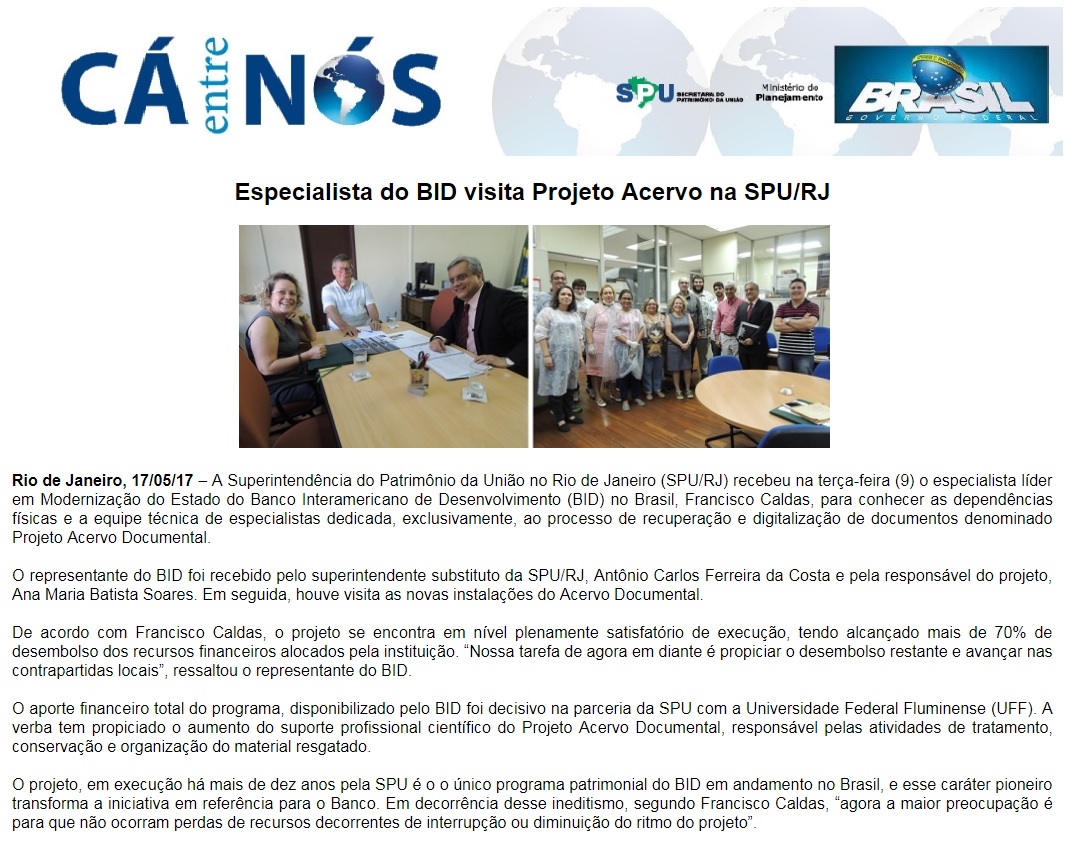 Especialista do BID visita Projeto Acervo na SPU/RJ