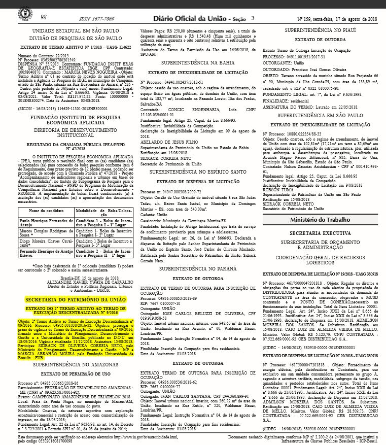 Publicação Diário Oficial