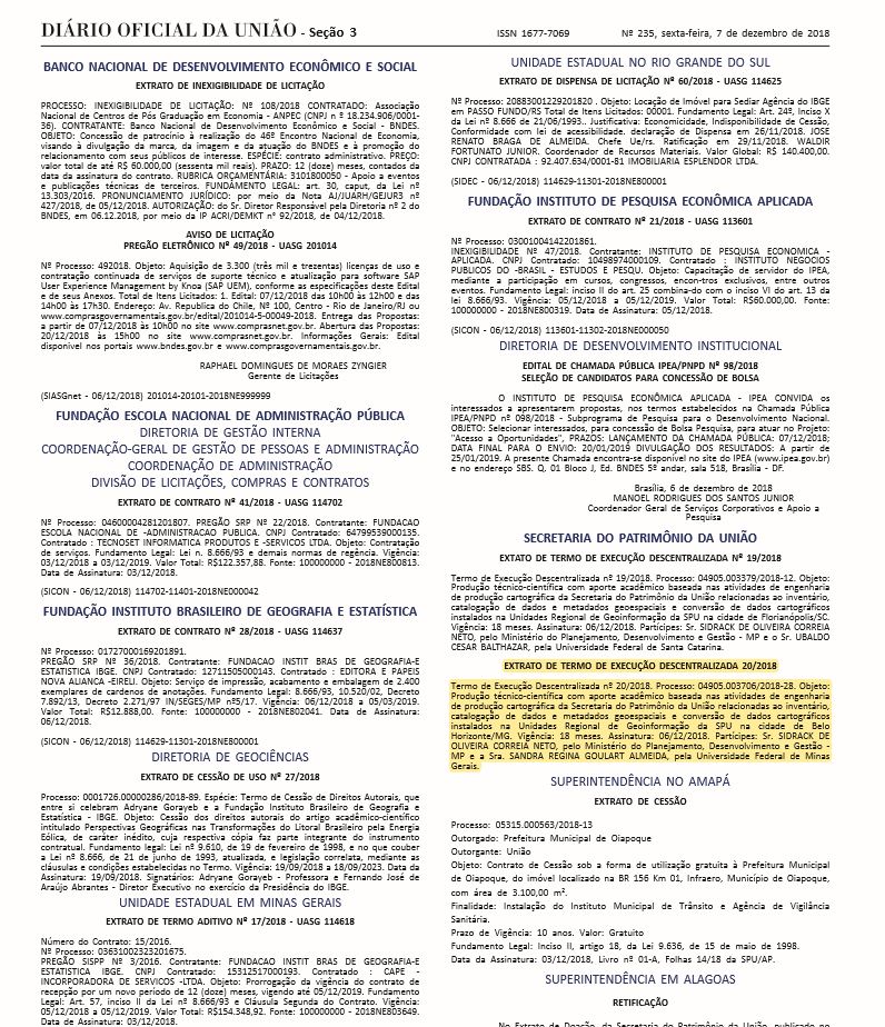 EXTRATO DE TERMO DE EXECUÇÃO DESCENTRALIZADA 20/2018