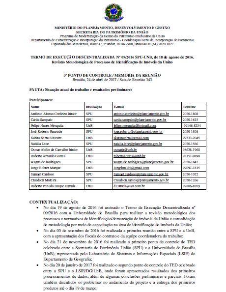 TERMO DE EXECUÇÃO DESCENTRALIZADA Nº 09/2016 SPU-UNB, de 18 de agosto de 2016