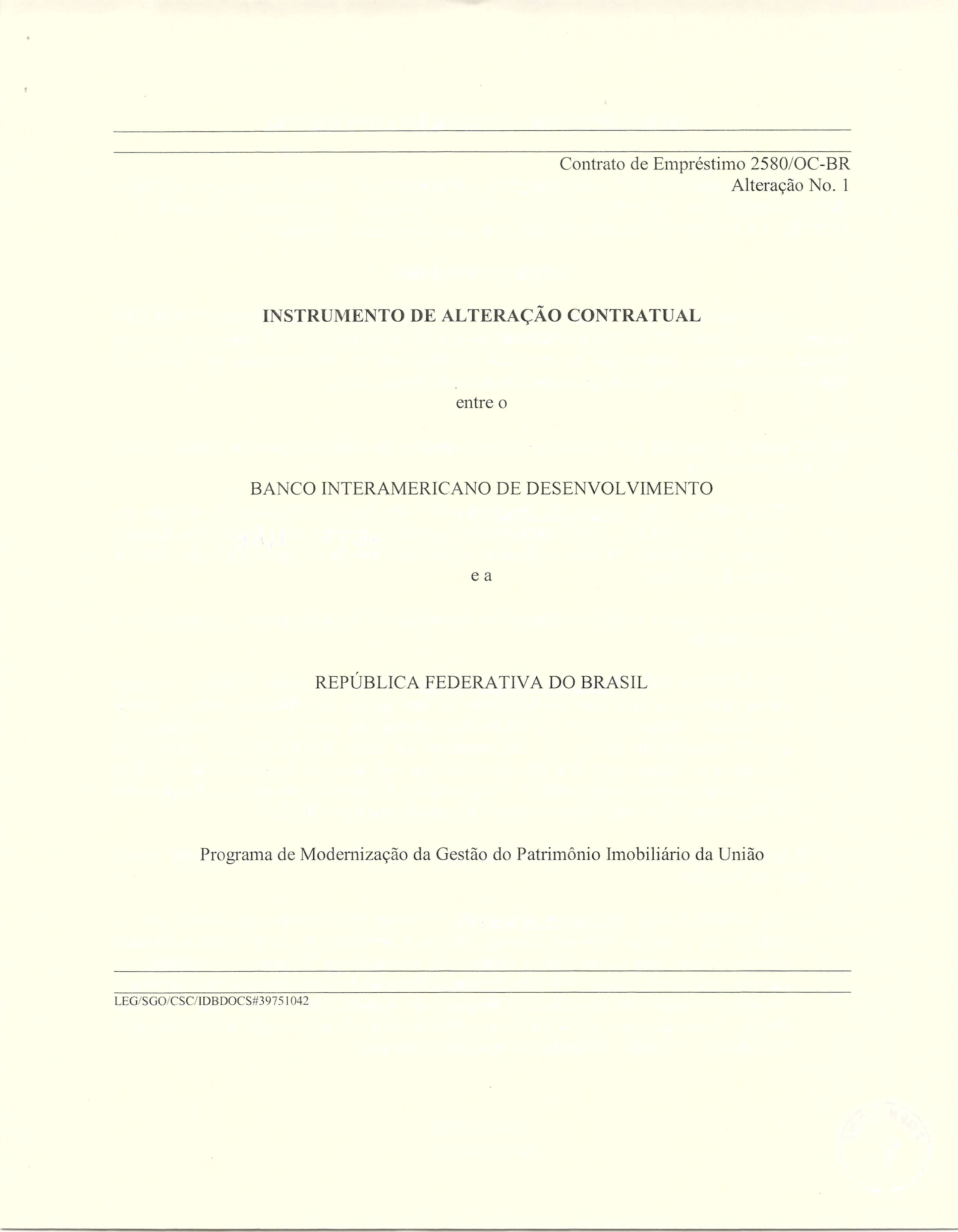 1º Aditivo ao Contrato de Empréstimo BID nº 2580-OC-BR