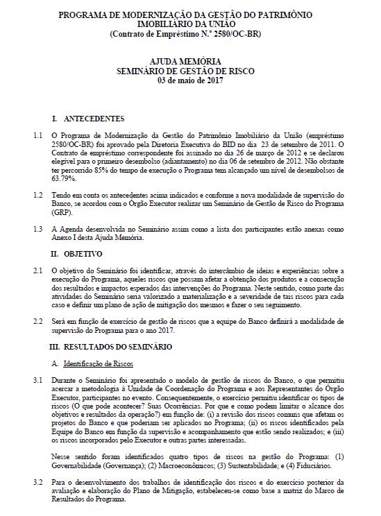 Ajuda Memória Seminário Gestão de Risco do Programa 