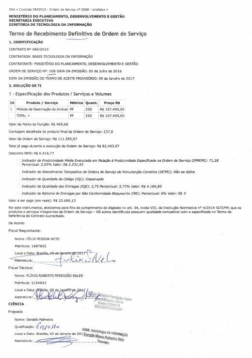 Contrato nº 842015 - OS 0008 - Módulo DESTINAÇÃO