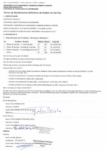 Contrato nº 842015 - OS 0010 - Módulo SERVIÇOS/INTEGRADOR