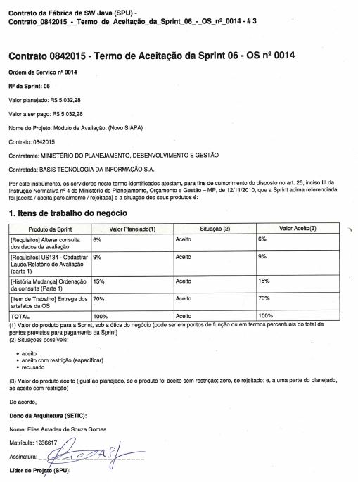 Contrato nº 842015 - OS 0014 - Módulo AVALIAÇÃO