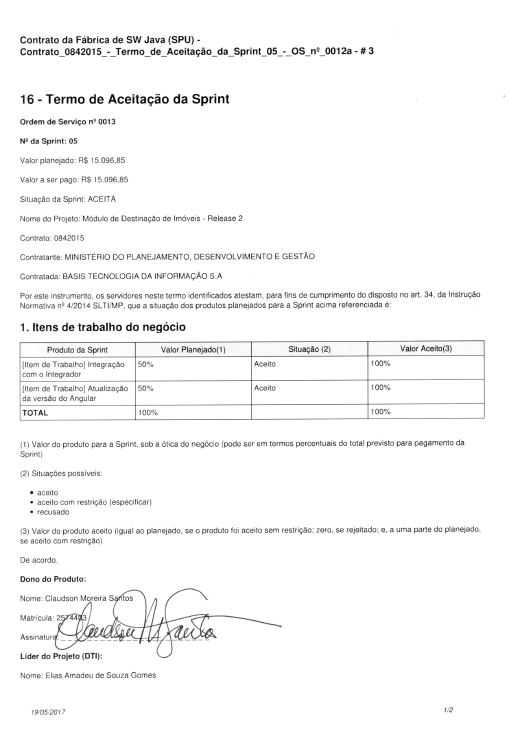 Contrato nº 842015 - OS 0013 - Módulo DESTINAÇÃO