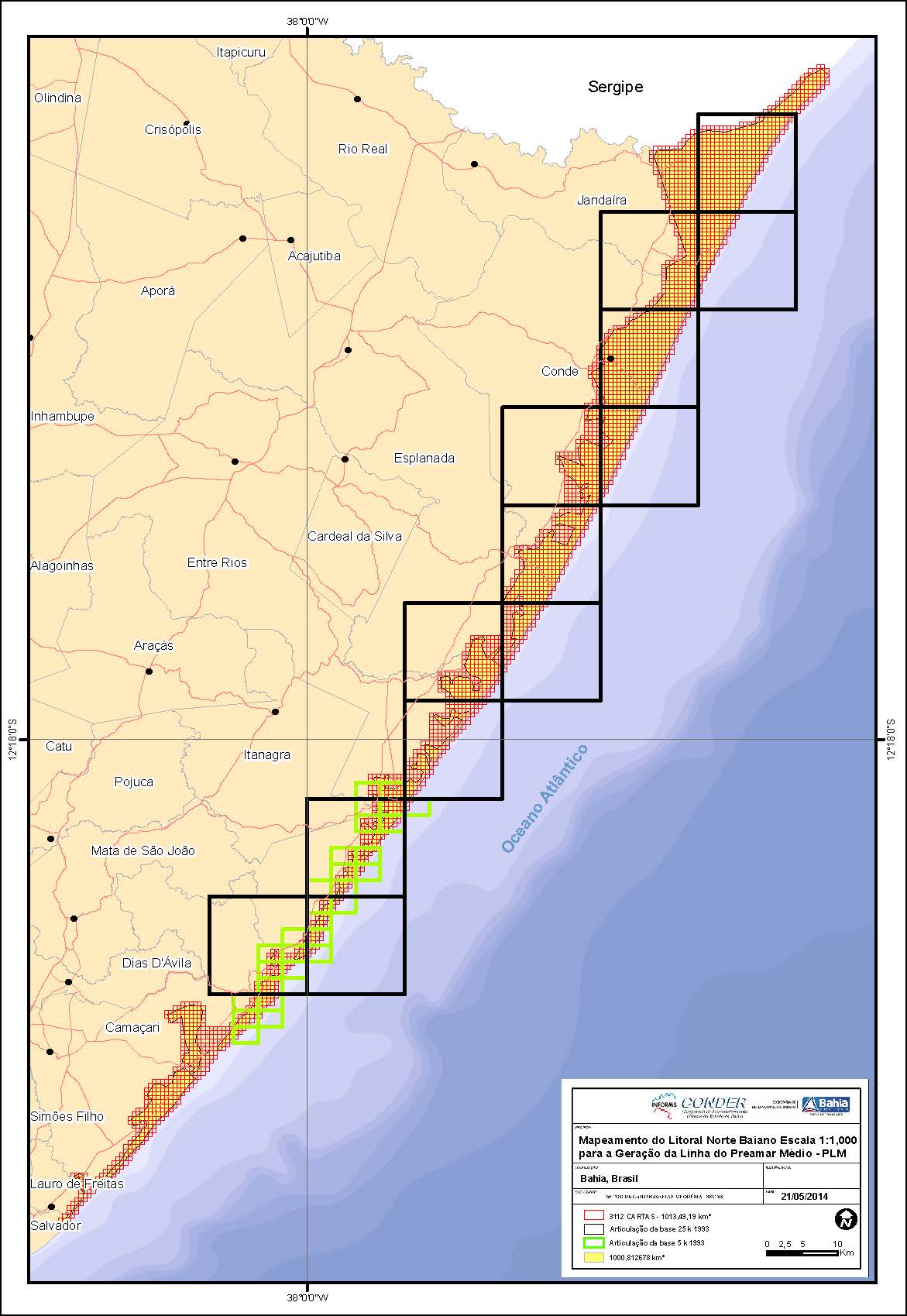 Definição da área piloto para voo aerofotogramétrico no litoral norte da Bahia
