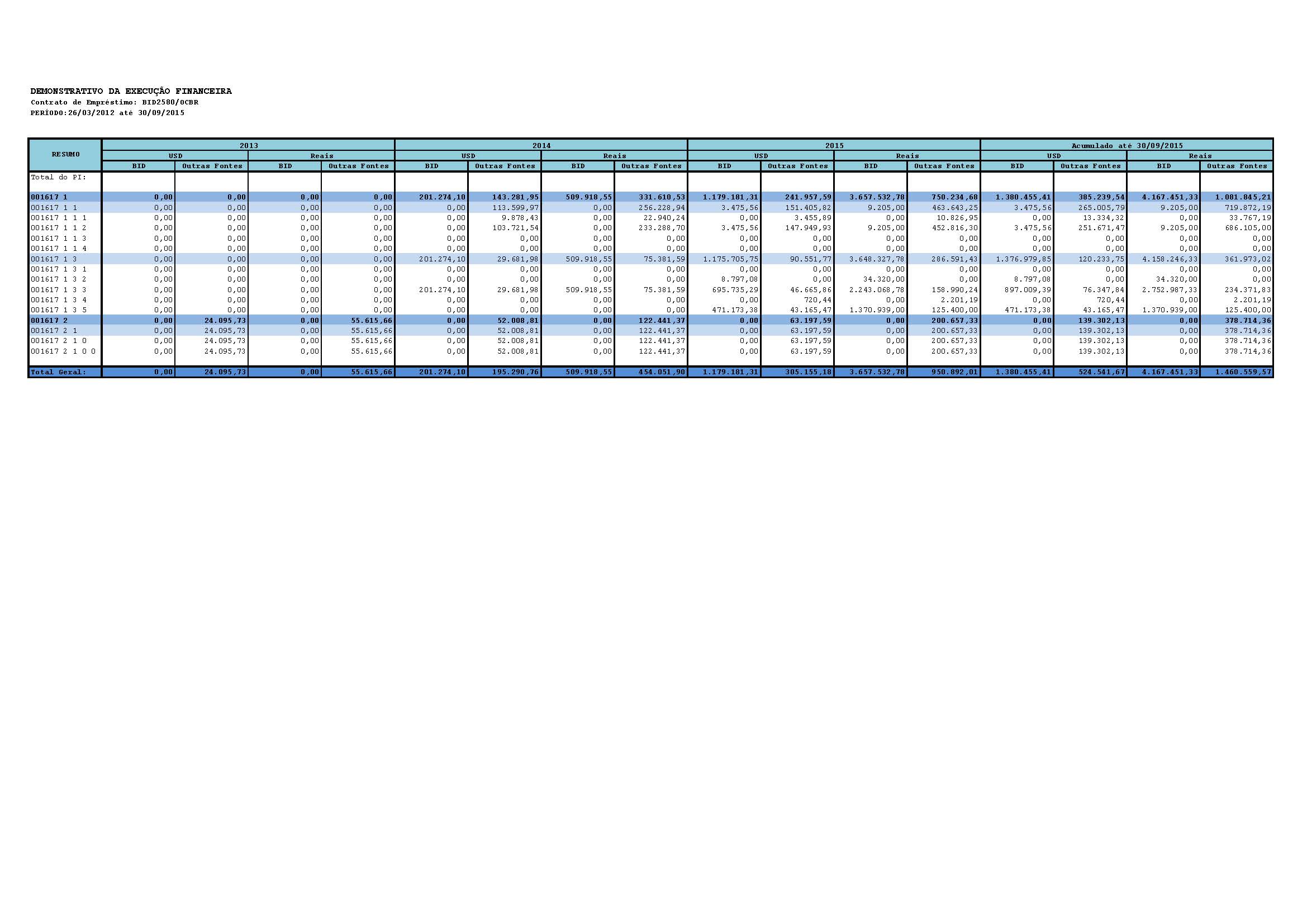 Demonstrativo da Execução Financeira