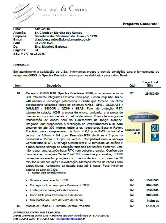 Aquisição de GPS Geodésicos - Proposta Comercial 