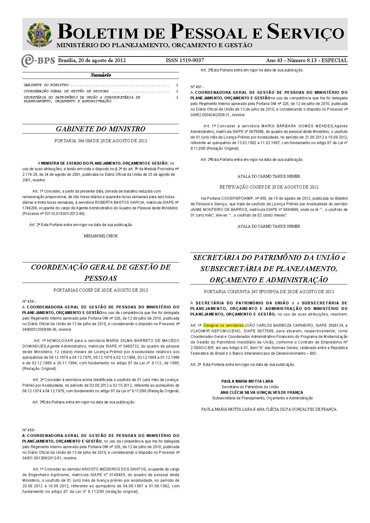 PORTARIA CONJUNTA 247 SPU-SPOA DE 20 DE AGOSTO DE 2012