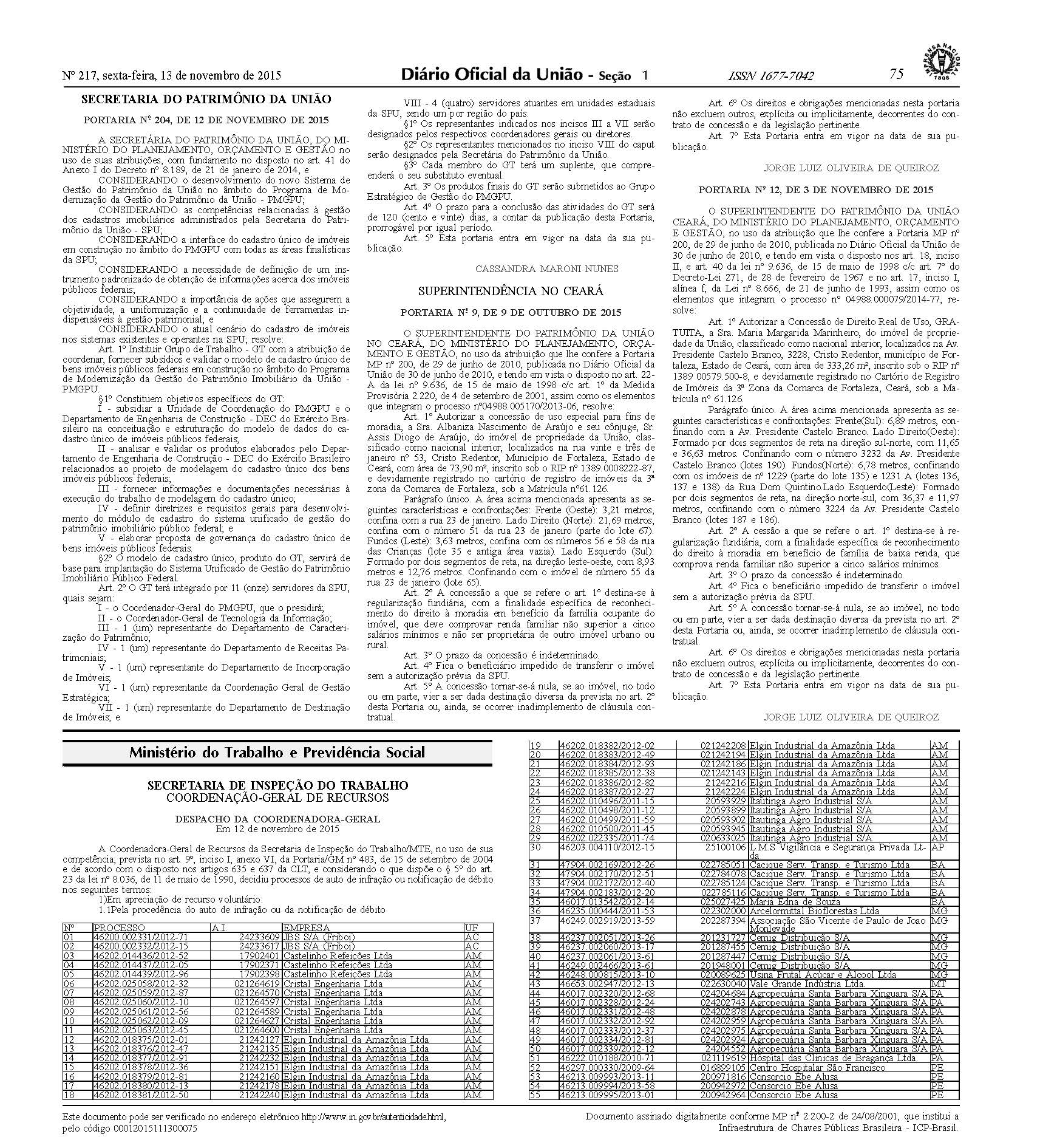 PORTARIA No- 204 DE 12 DE NOVEMBRO DE 2015 (Institui o GT)