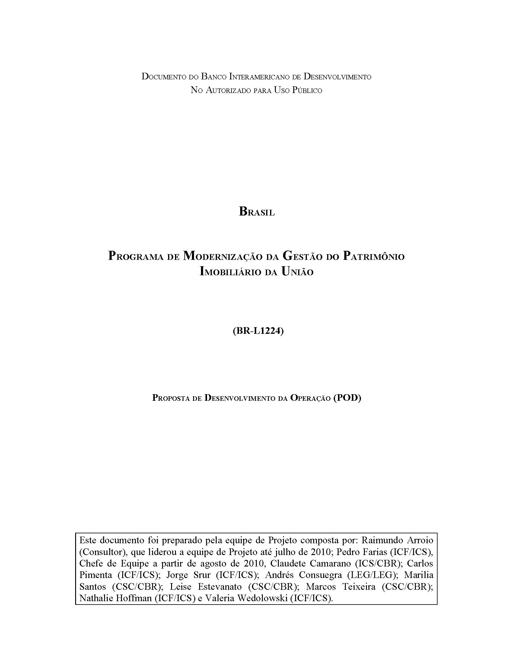 Proposta de Desenvolvimento da Operação (POD)