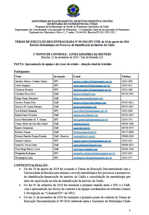 Registro Ponto de Controle TED nº 09/2016
