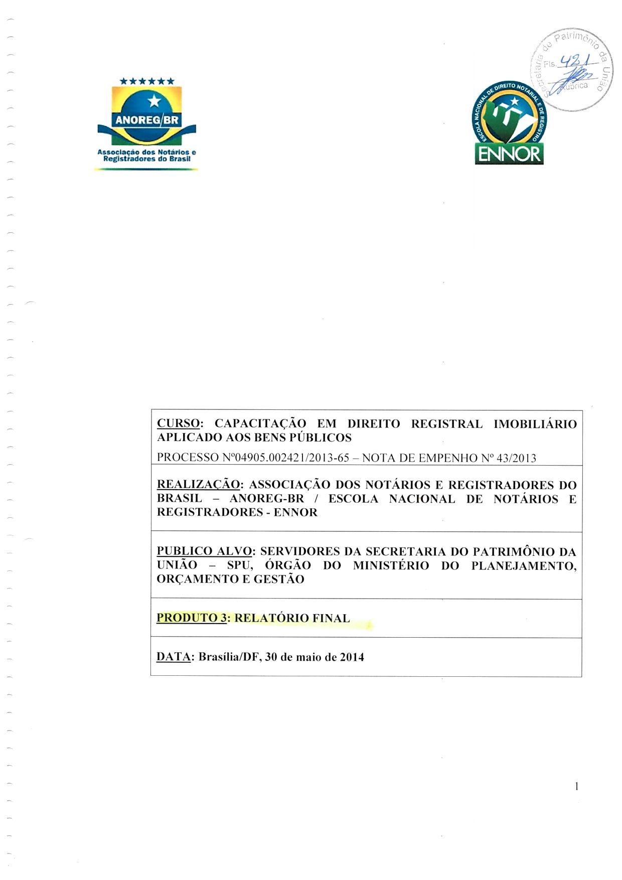Relatório Final do Curso de capacitação em Direito Registral Imobiliário aplicado aos bens públicos