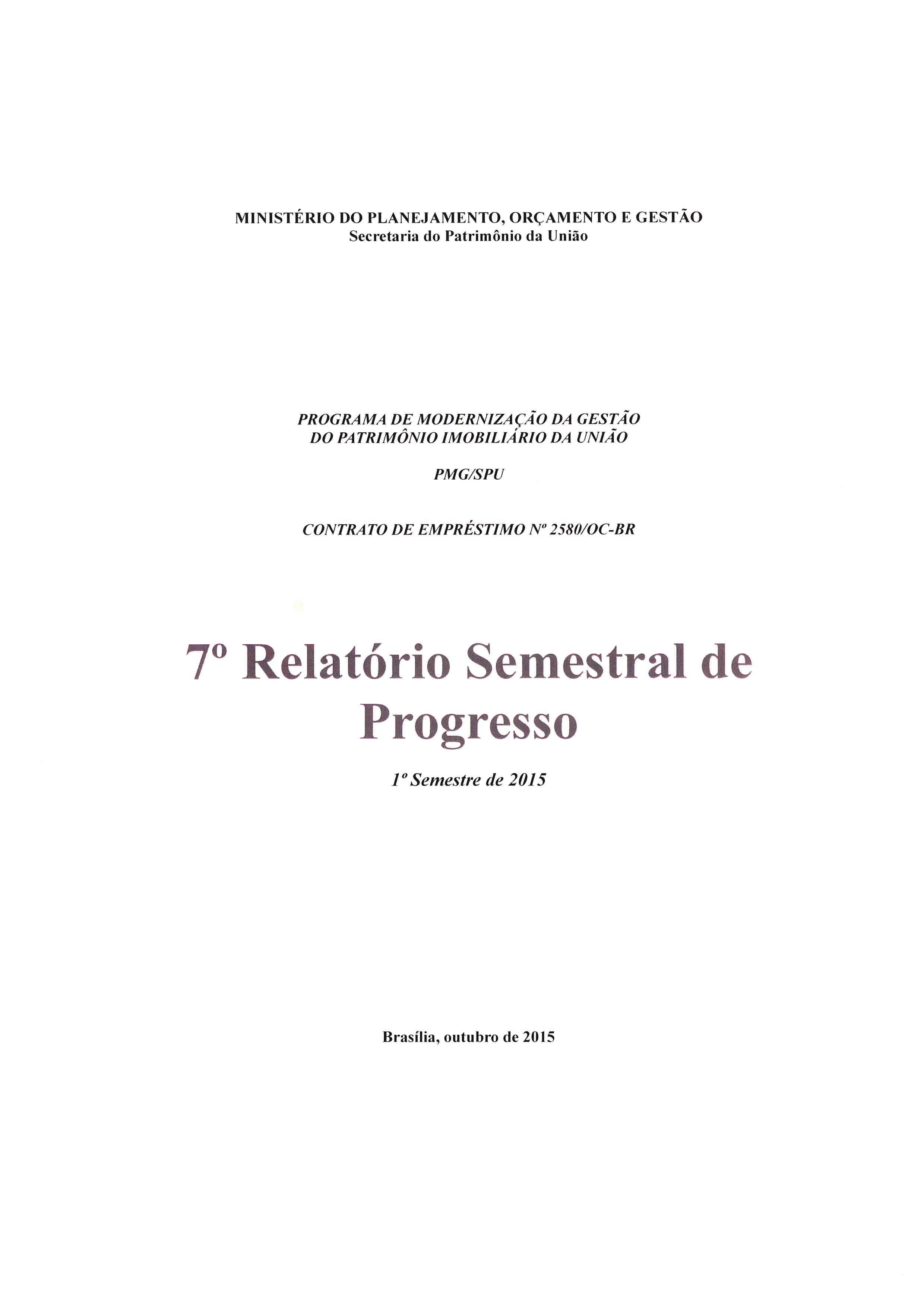 Relatório Semestral de Progresso 1º Semestre 2015