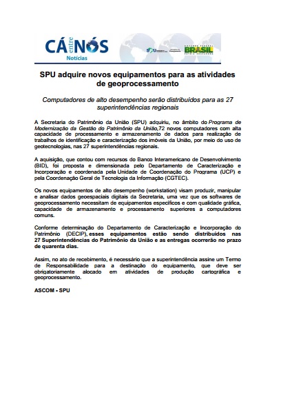 SPU adquire novos equipamentos para as atividades de geoprocessamento