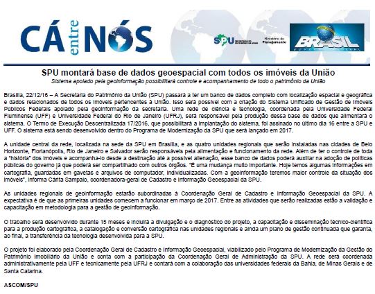 Publicação no Cá Entre Nós - Implementação URGEOs