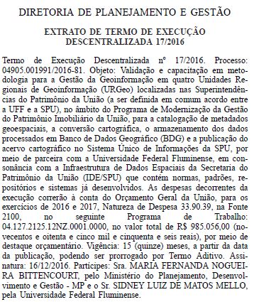Extrato da Publicação do TED nº 17/2016