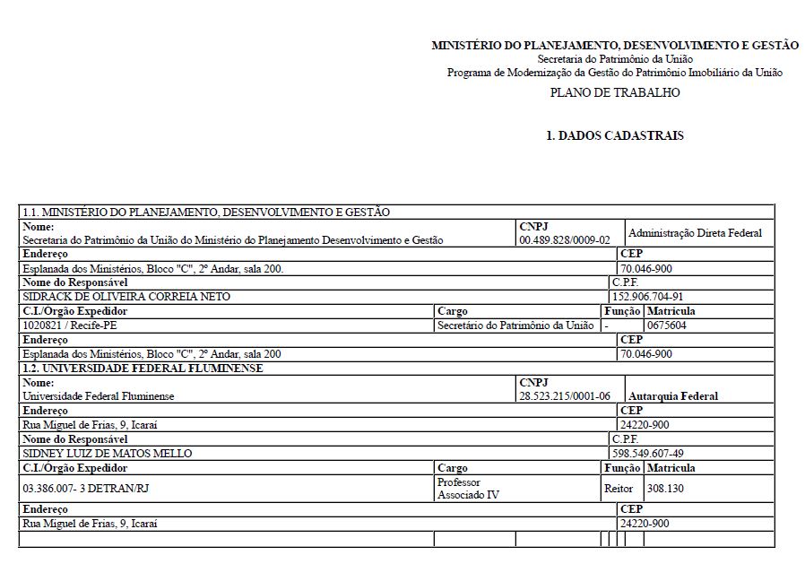 Plano de Trabalho do TED nº 17/2016 firmado com a UFF/RJ 