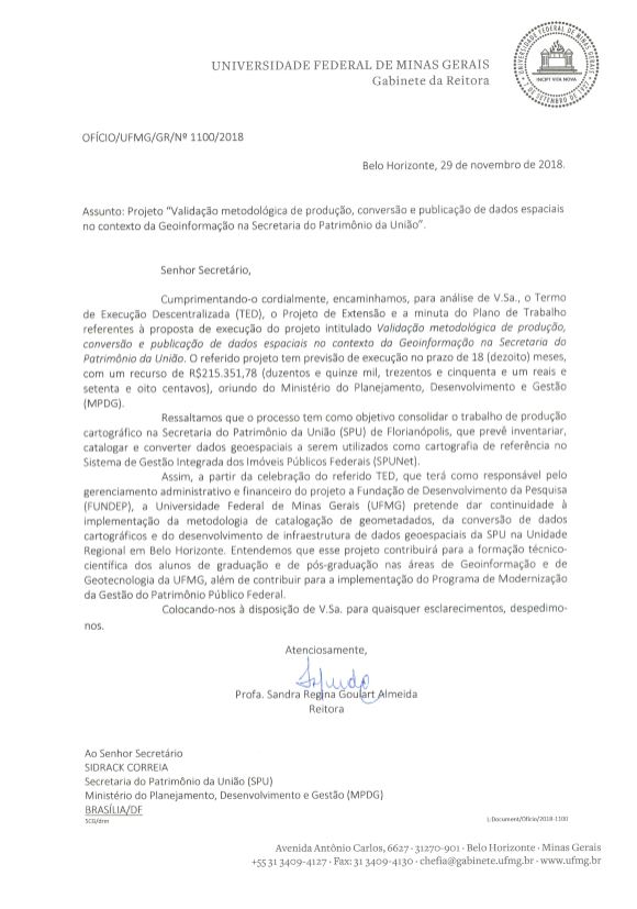 Ofício/ UFMG/ GR/Nº 1100/2018 
