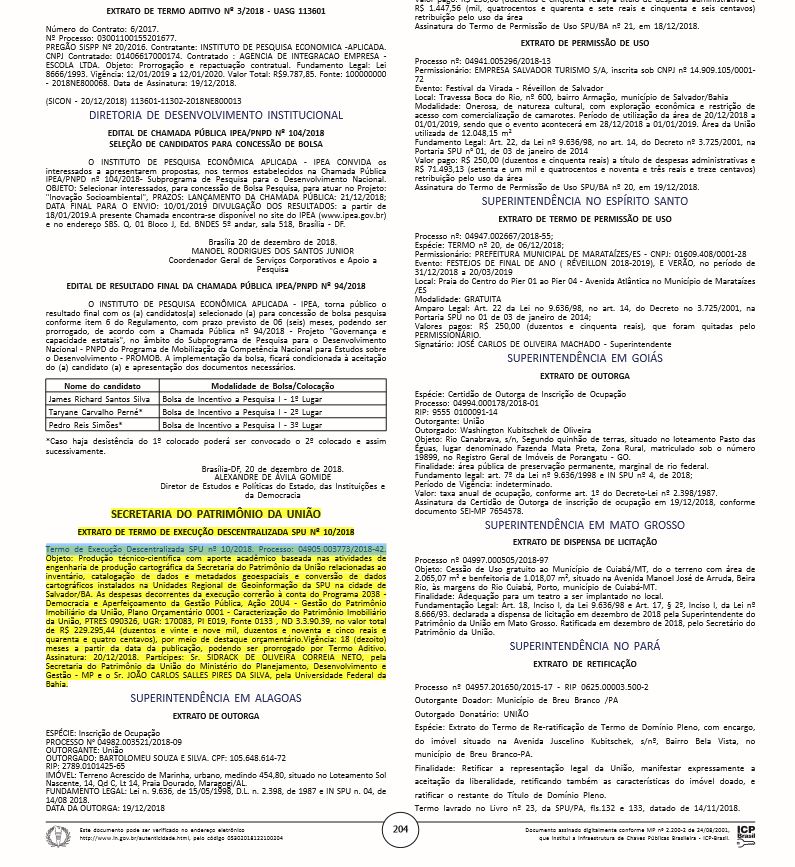 EXTRATO DE TERMO DE EXECUÇÃO DESCENTRALIZADA SPU Nº 10/2018