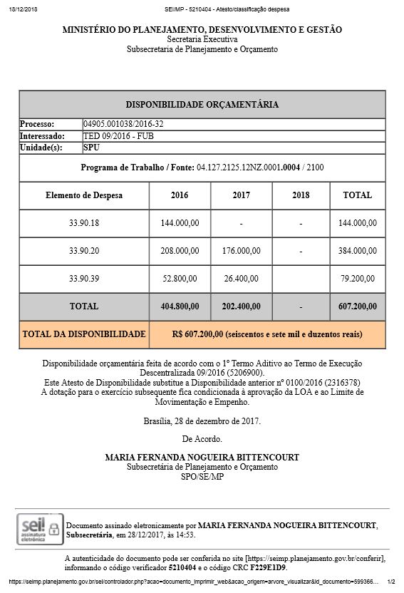 DISPONIBILIDADE ORÇAMENTÁRIA