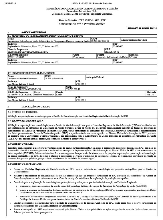 Plano de Trabalho - TED 17/2016 - SPU / UFF 